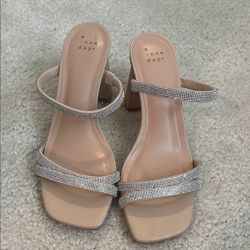A New Day Beige and Silver Heeled Sandals